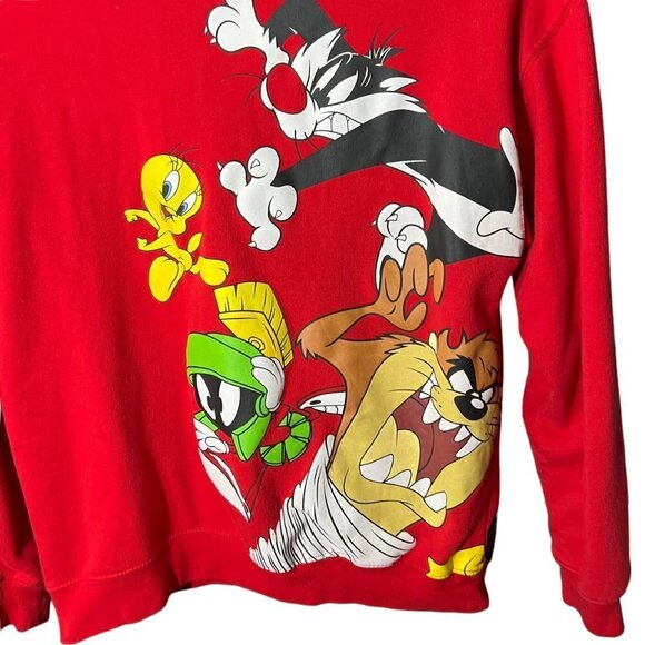 Looney Tunes Multi Characters Graphic Long Sleeve Pullover Red Sweatshirt Kids L - Picture 3 of 7